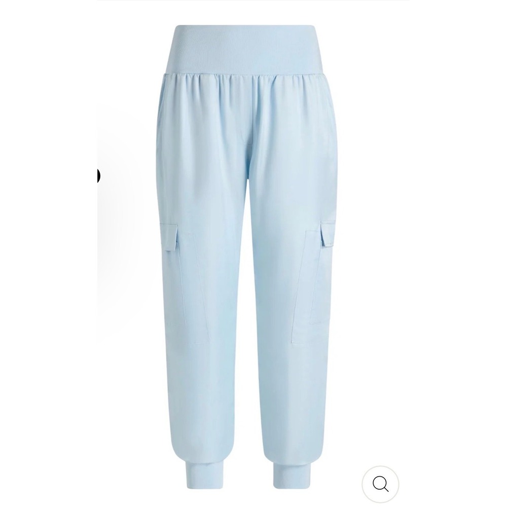 Cinq a Sept Giles Cargo Jogger Pants sz L‎ Blue High Waist Ribbed Cuff satin